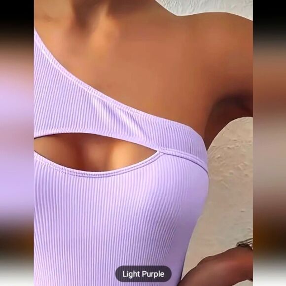 Asymmetrical One Shoulder Strap Cut Out Front Tummy Control High Cut One Piece - Picture 5 of 6